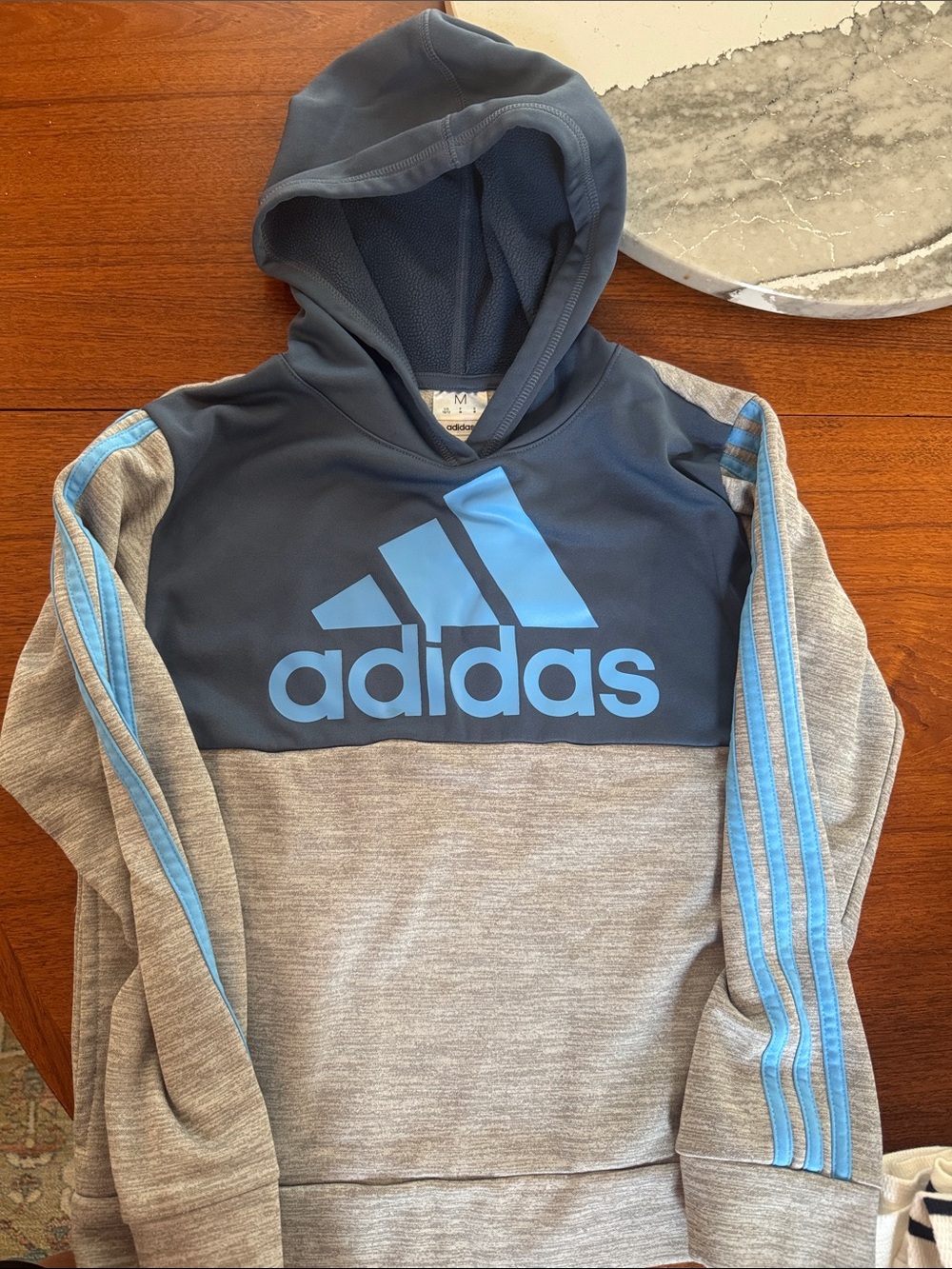 adidas Two-Tone Hoodie in Navy, Heather Gray & Light Blue